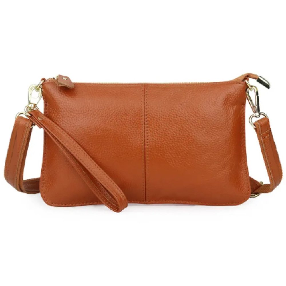 Brown Leather Crossbody Wristlet Clutch Shoulder Bag Handbag Purse. 2 St…